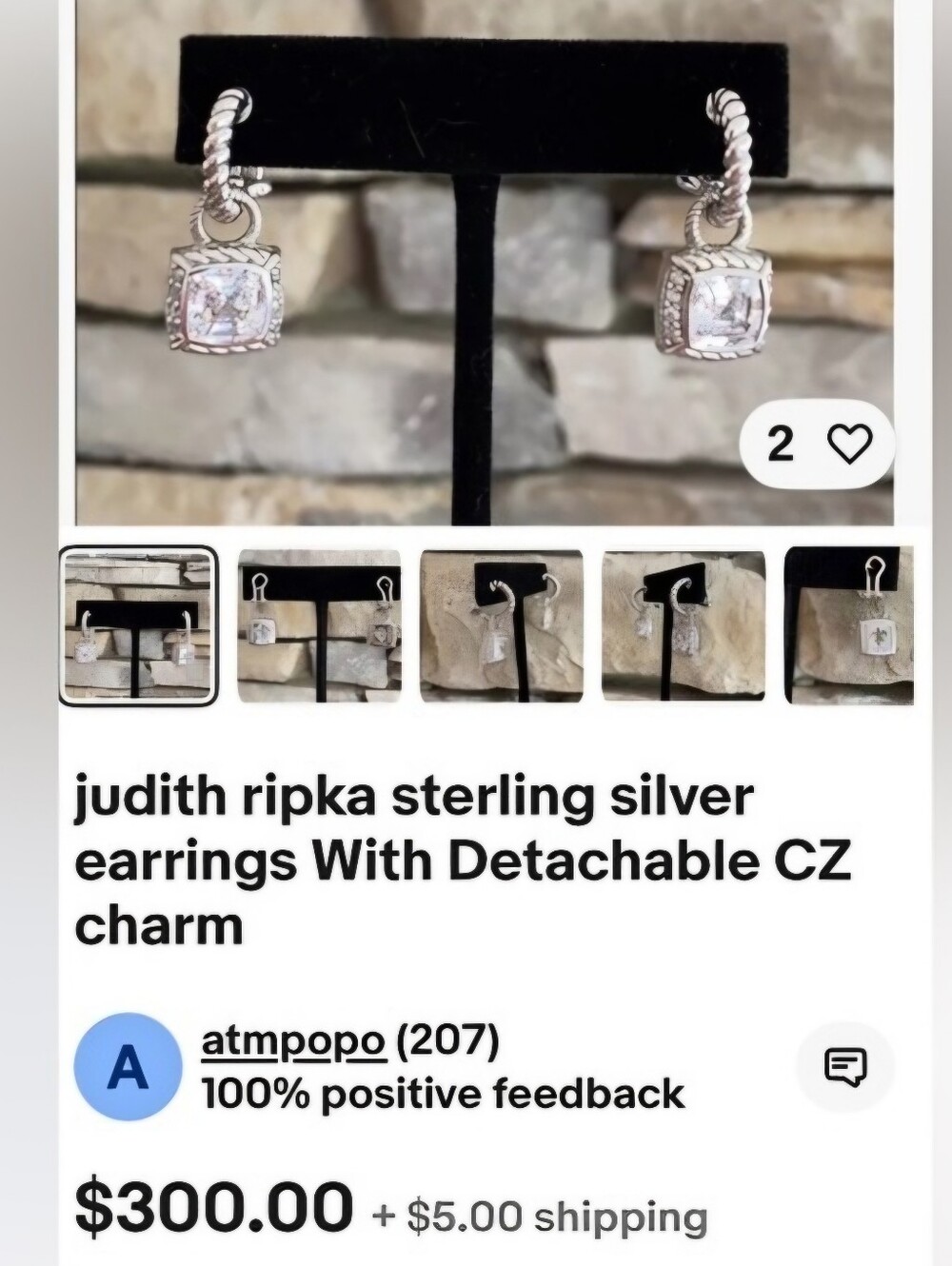 Judith Ripka Drop Diamonique Earrings. - Picture 5 of 5